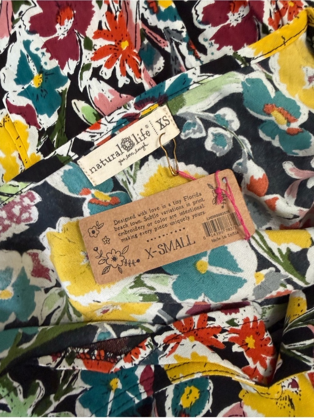 NATURAL LIFE Rayon Maxi Dress Tropical Garden Roses Floral XS NWT - Picture 10 of 11